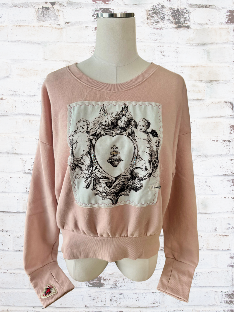 PINK PULLOVER VINTAGE ANGELS AND HEARTS