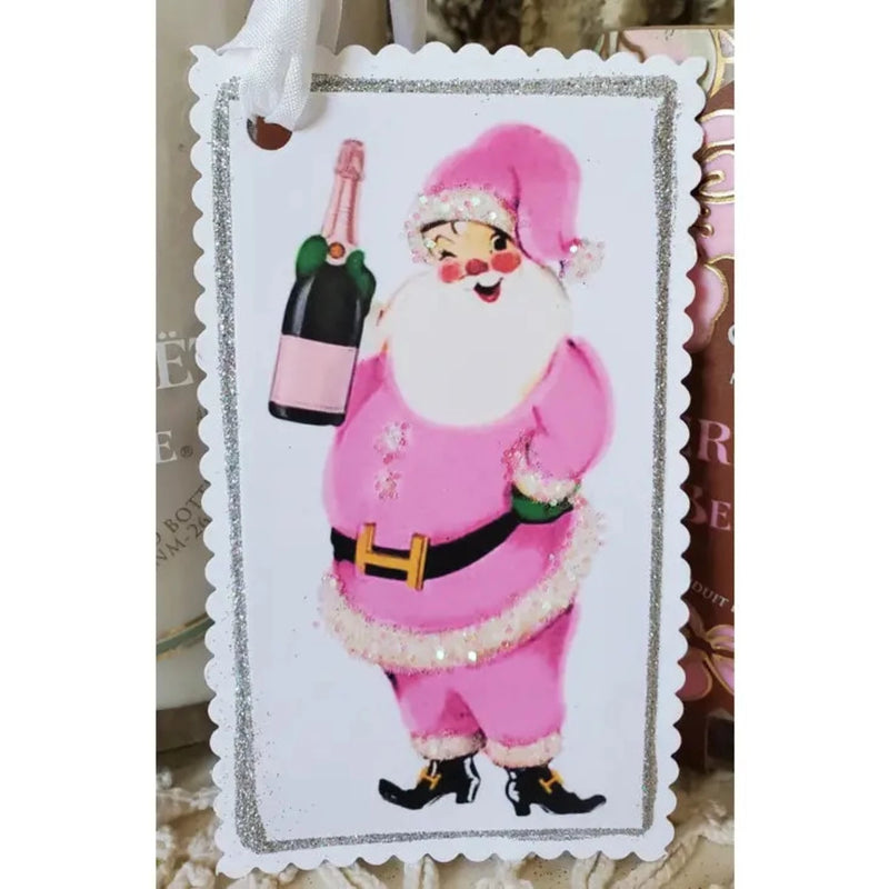 PINK SANTA GLITTER TAG