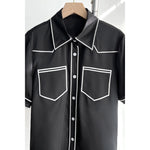 BLACK SATIN CONTRAST BUTTON UP