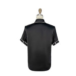 BLACK SATIN CONTRAST BUTTON UP
