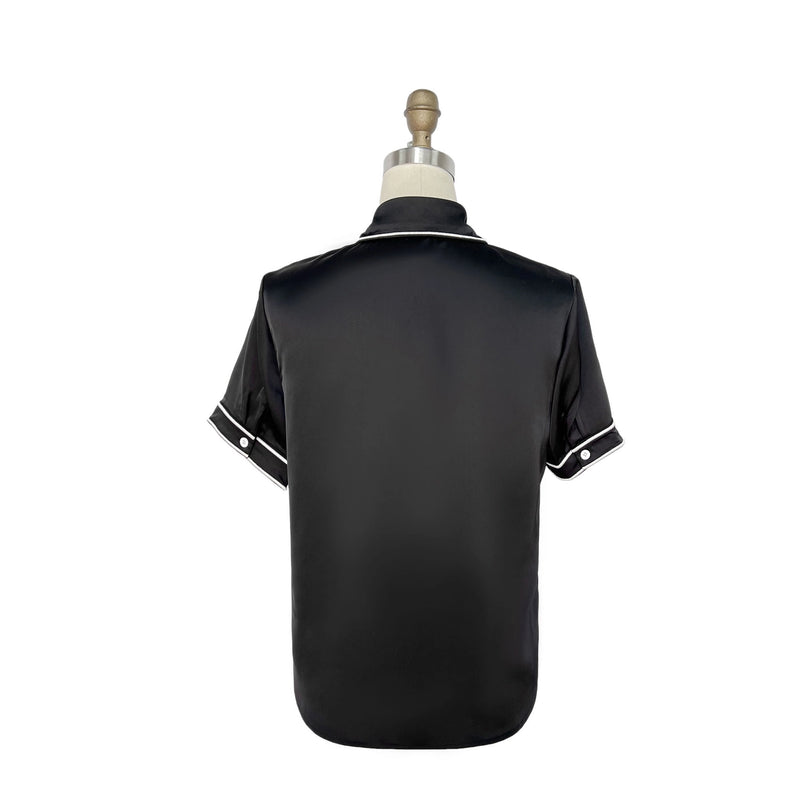 BLACK SATIN CONTRAST BUTTON UP