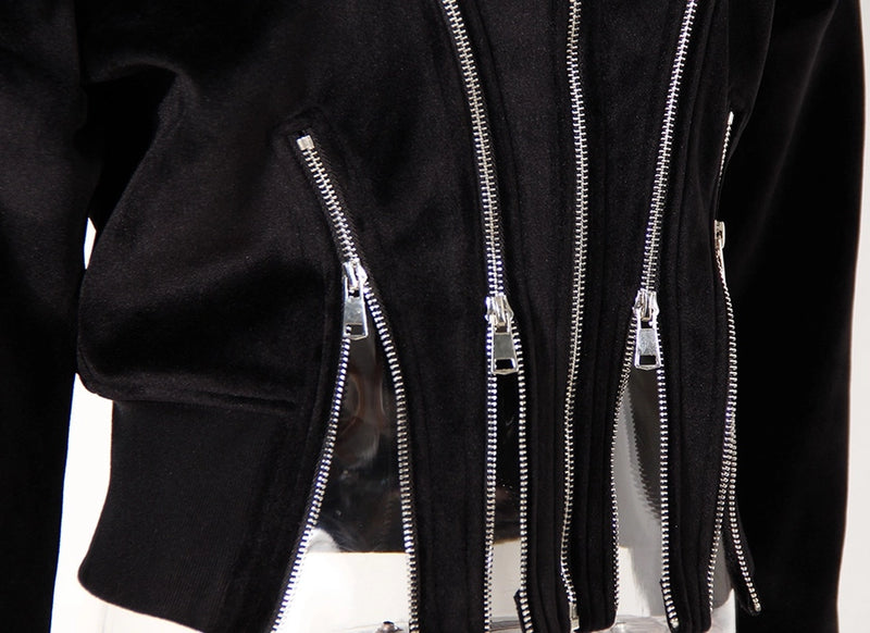 BLACK VELVET HOODIE CORSET ZIPPER FIT