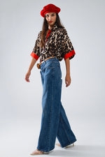 RED STRIPE LEOPARD BUTTON UP