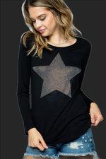 BLACK LONG SLEEVE TOP WITH CRYSTAL STAR