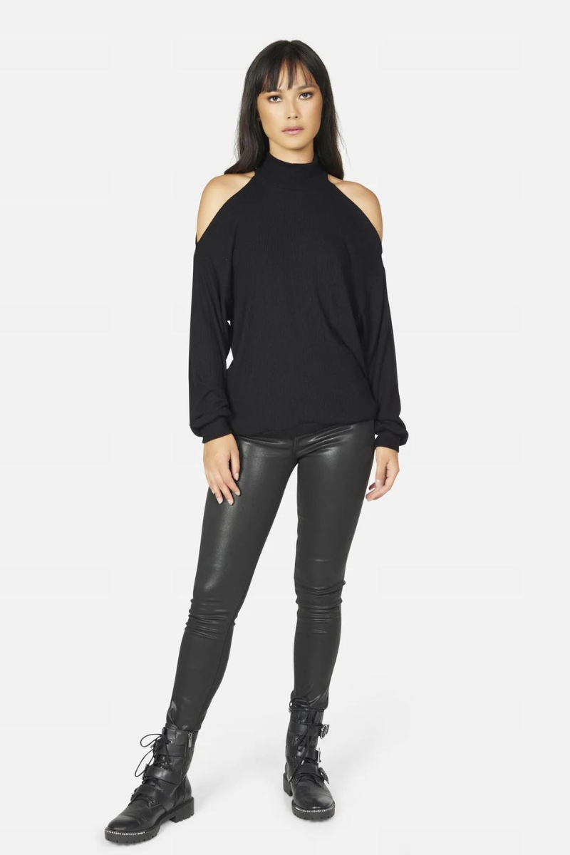 LUPIN RIB COLD SHOULDER SWEATER