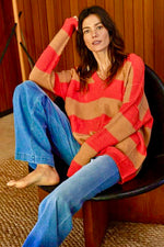 SANOMA SWEATER STRIPED MOCHA AND CORAL
