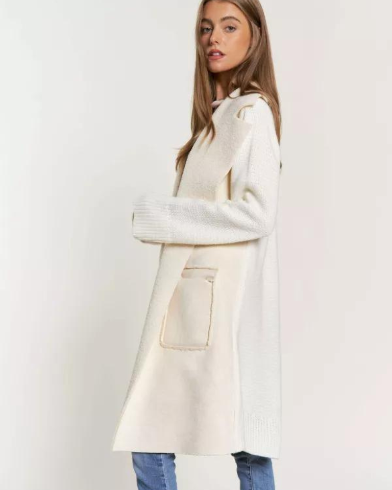FAUX SUEDE SWEATER CARDIGAN CREAM