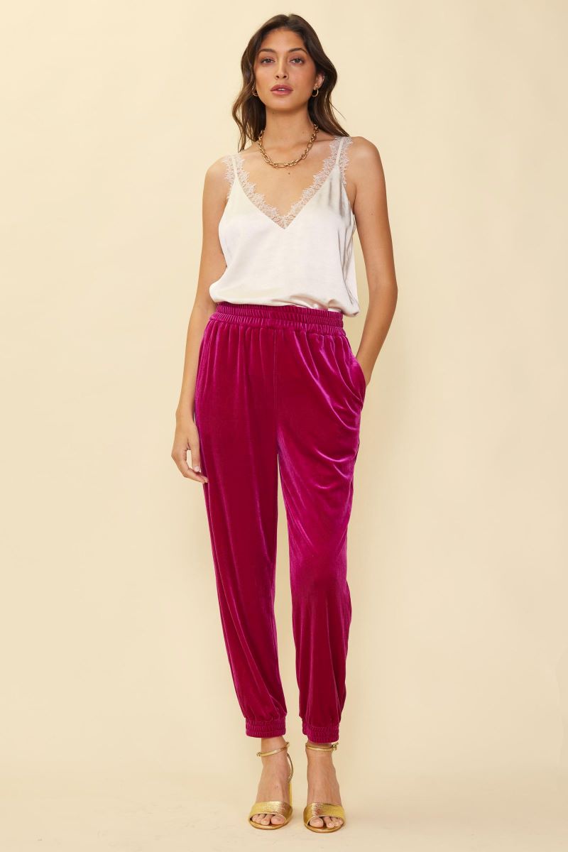 KENDRA VELVET JOGGERS MAGENTA