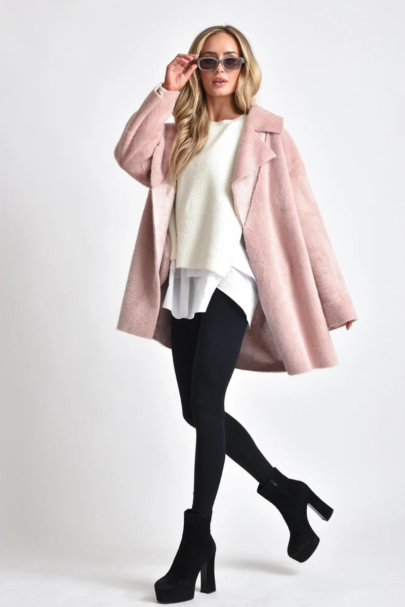 FAUX FUR AND SUEDE REVERSABLE JACKET DUSTY PINK