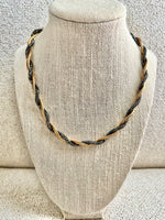 JET CRYSTAL & VINTAGE  GOLD WEAVE NECKLACE