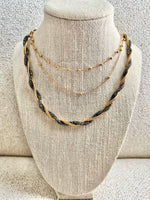 JET CRYSTAL & VINTAGE  GOLD WEAVE NECKLACE