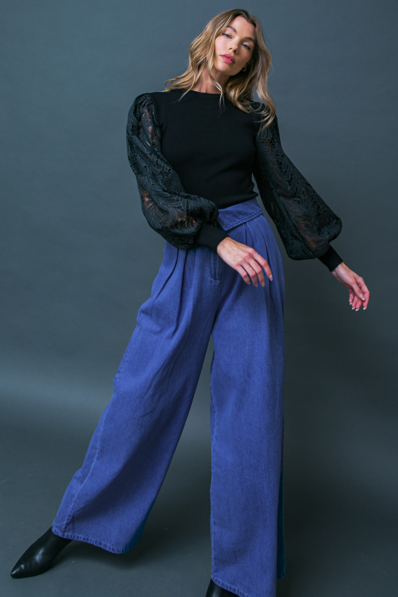 KYLE BLACK PUFF SLEEVE SWEATER