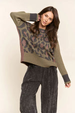 DARK MOSS GREEN AND LEOPARD PRINT SWEATER