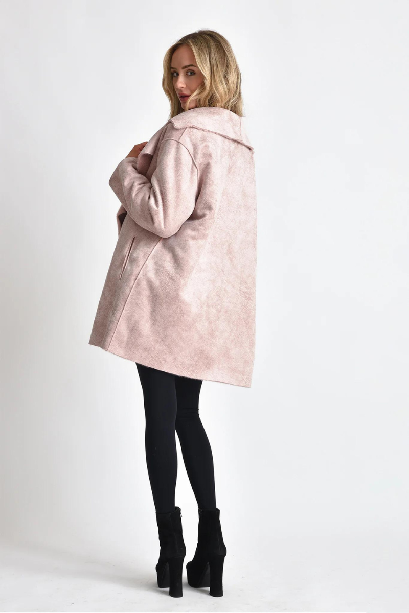 FAUX FUR AND SUEDE REVERSABLE JACKET DUSTY PINK