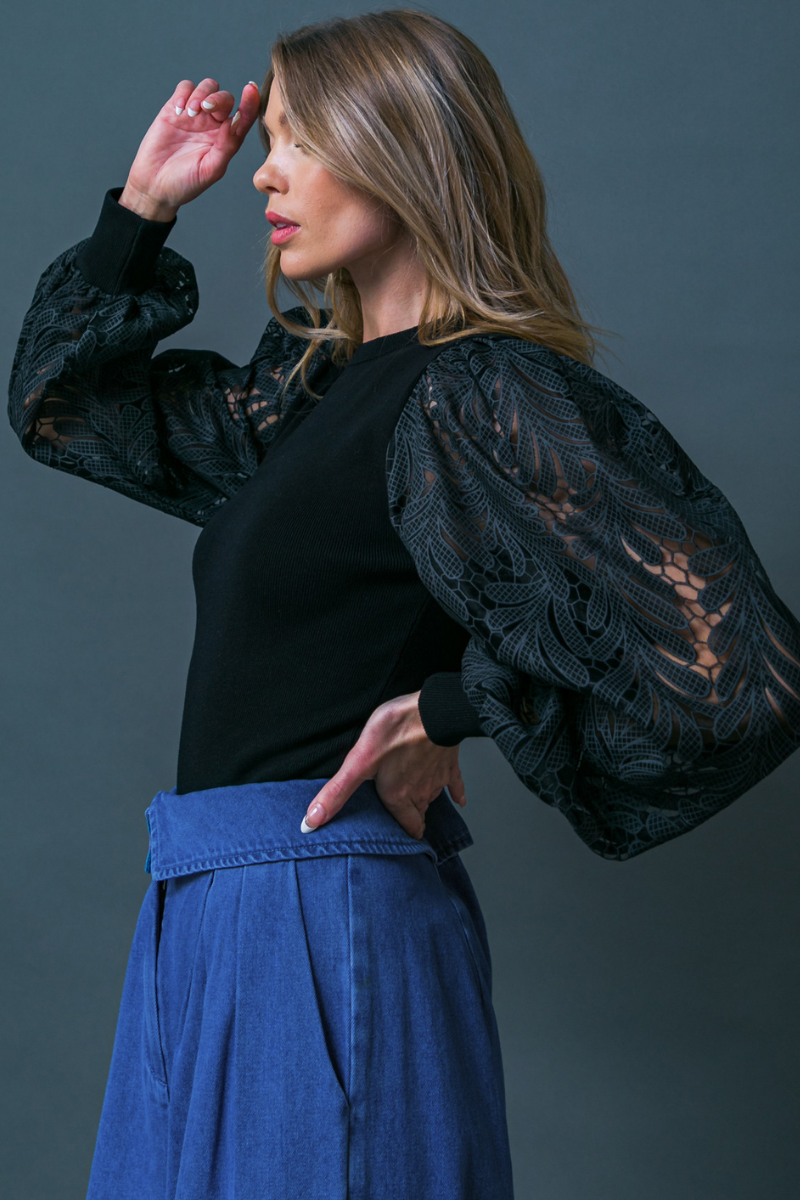 KYLE BLACK PUFF SLEEVE SWEATER