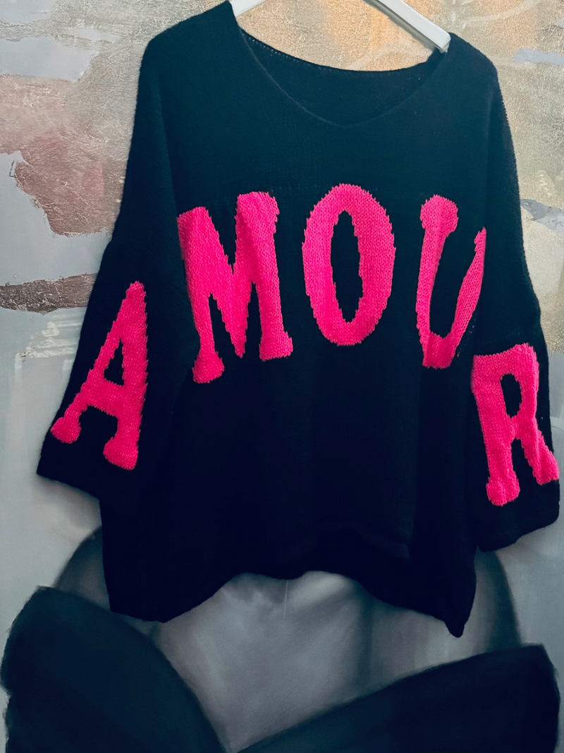 OVERSIZED AMOUR HOT PINK AND BLACK SWEATER