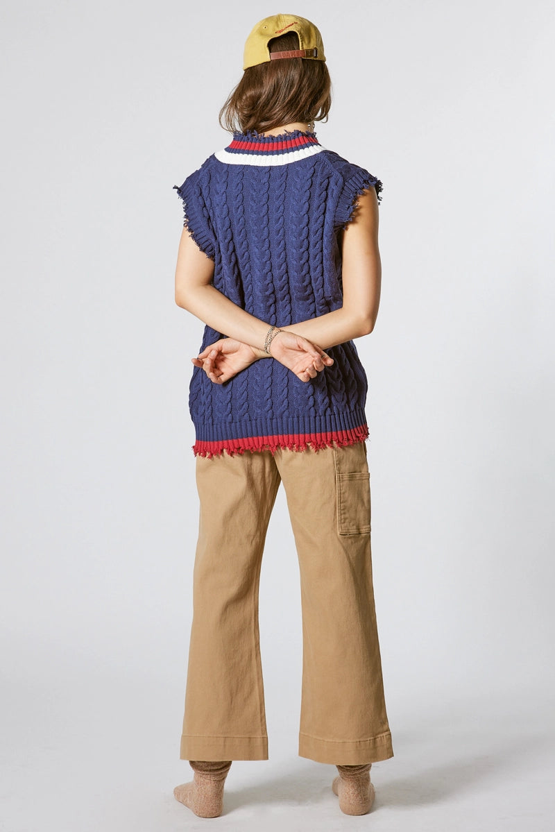 DESTROYED VARSITY KNIT TOP