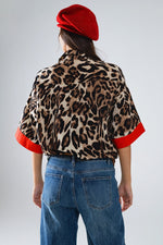 RED STRIPE LEOPARD BUTTON UP