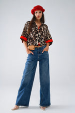 RED STRIPE LEOPARD BUTTON UP