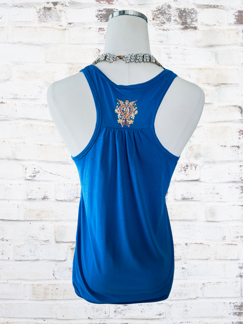 ELECTRIC BLUE TANK SACRED HEART GRAPHIC