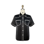 BLACK SATIN CONTRAST BUTTON UP