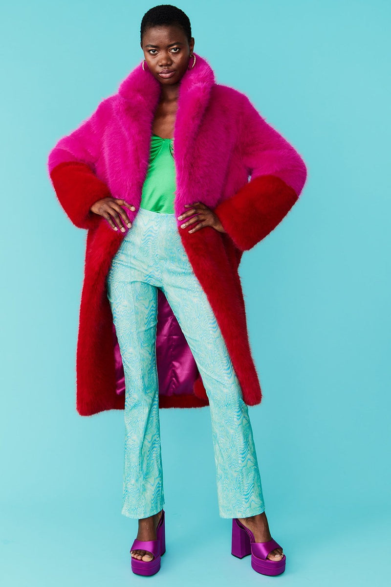 BAMBOO FAUX FUR HOT PINK RED COAT