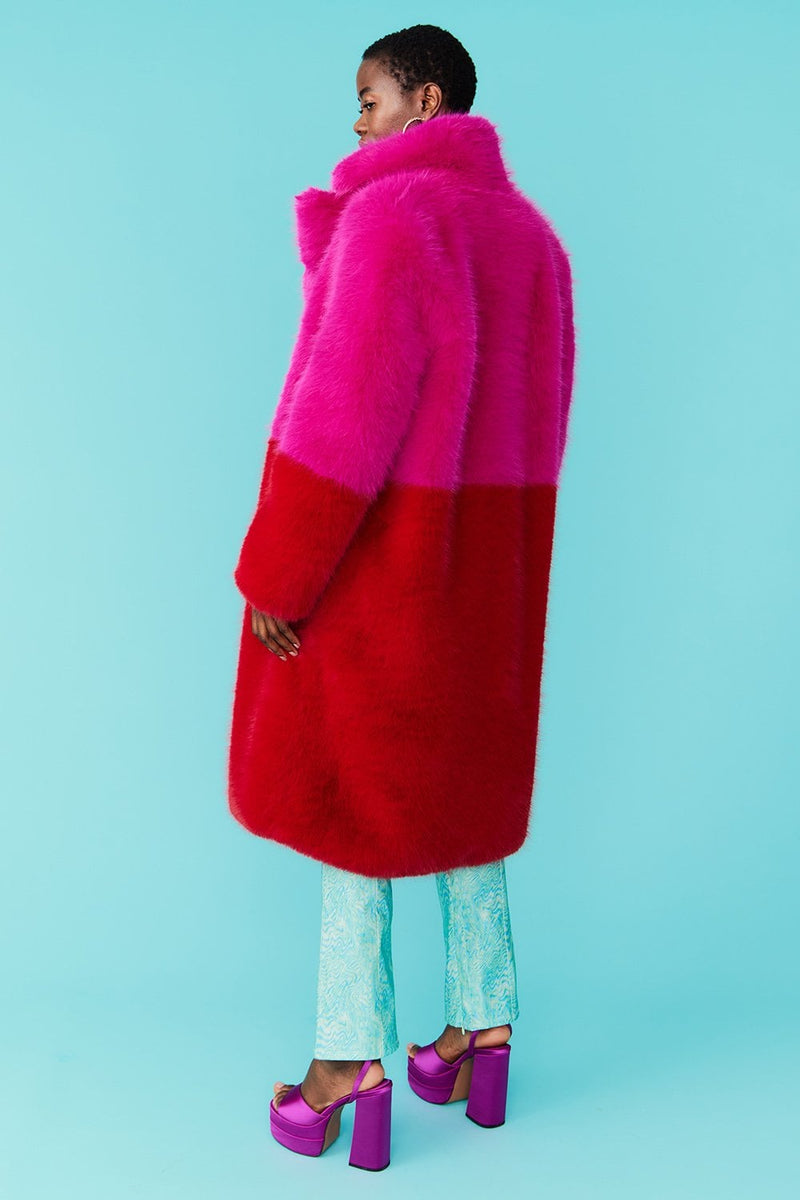 BAMBOO FAUX FUR HOT PINK RED COAT
