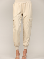 FAUX LEATHER JOGGERS SAND