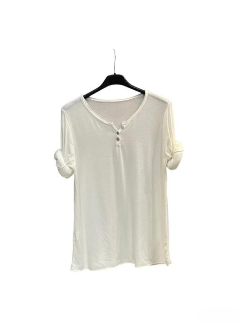 SOFT KNIT TOP WITH SCOOP NECK AND BUTTONS