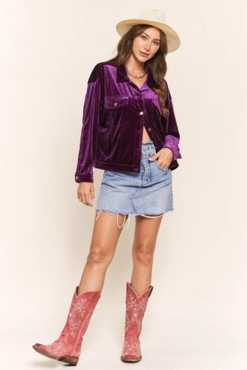 PURPLE RAIN VELVET BUTTON UP JACKET