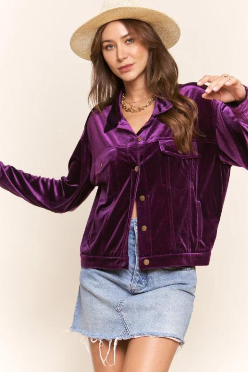 PURPLE RAIN VELVET BUTTON UP JACKET
