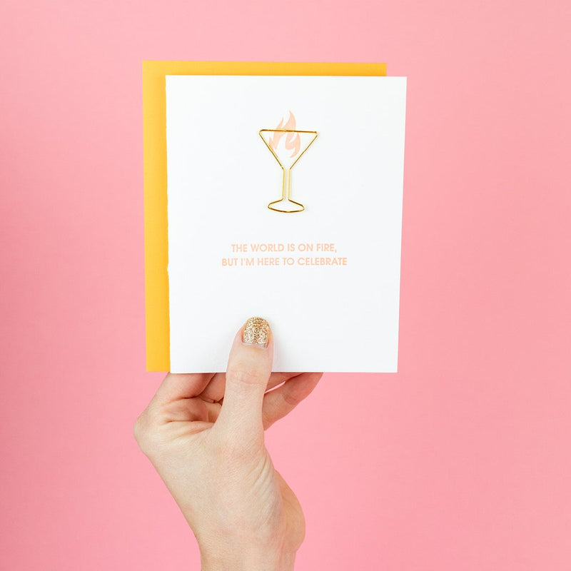 WORLD ON FIRE | MARTINI PAPER CLIP LETTERPRESS CARD