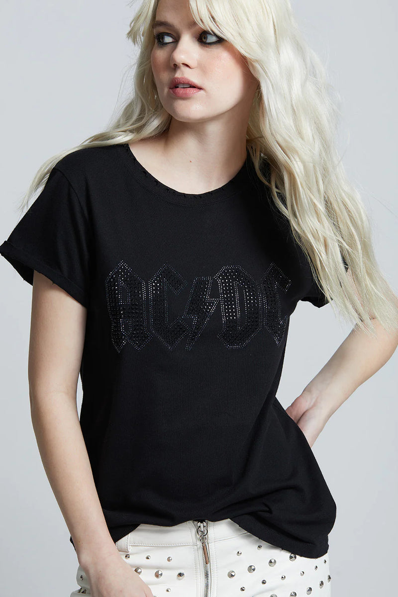 AC DC BLACK CRYSTAL STUD SHIRT