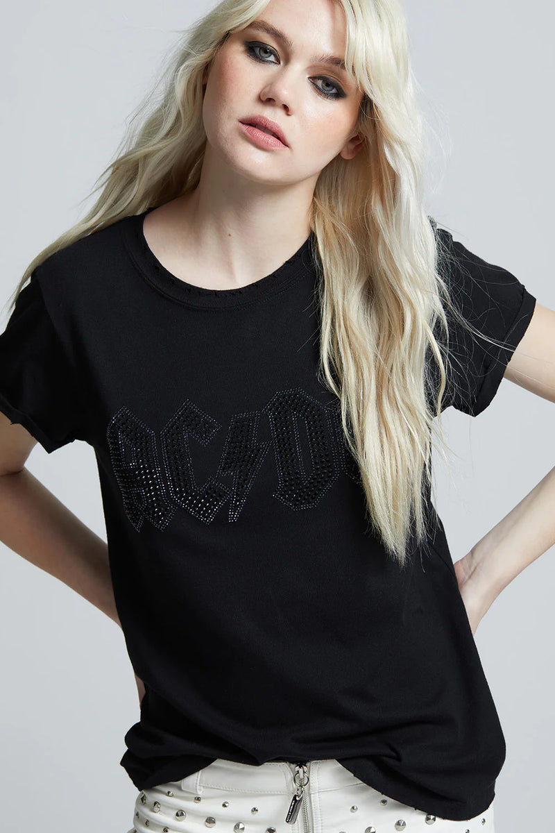 AC DC BLACK CRYSTAL STUD SHIRT