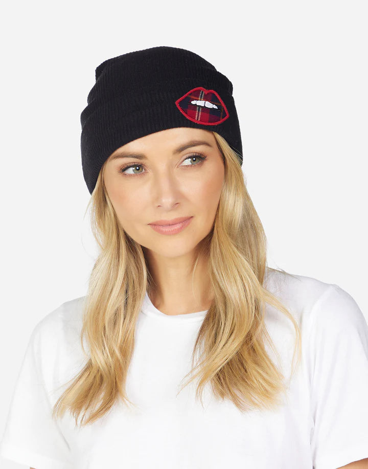 BLIX PLAID LIP BEANIE BLACK