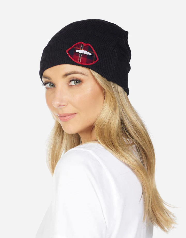 BLIX PLAID LIP BEANIE BLACK