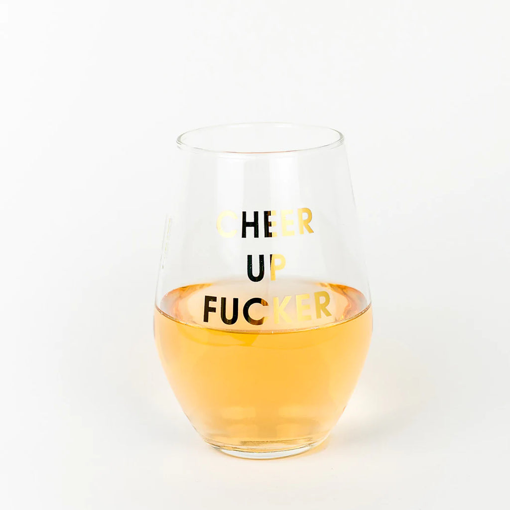 CHEER UP FUCKER WINE GLASS
