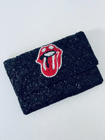 BLACK BEADED CLUTCH WITH LIPS SM