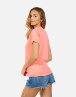 DELAWARE NEON CORAL TEE WITH CUTOUTS