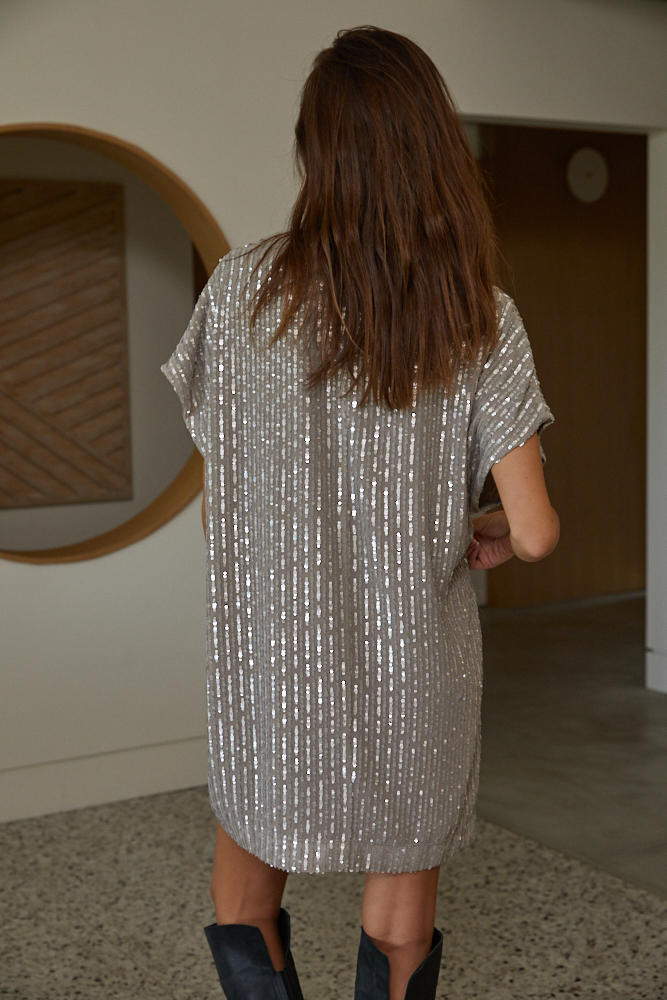 DOVE GREY SEQUIN SHIFT DRESS