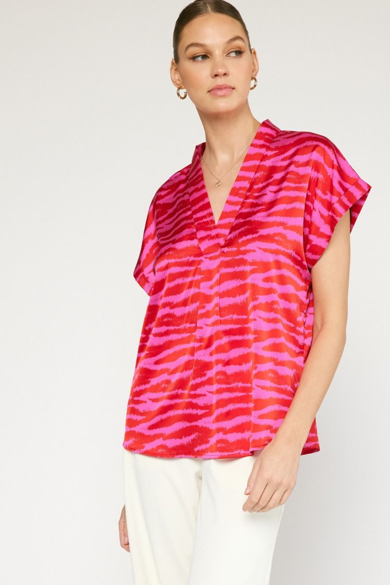 ADRIAN ZEBRA TOP HOT PINK / RED