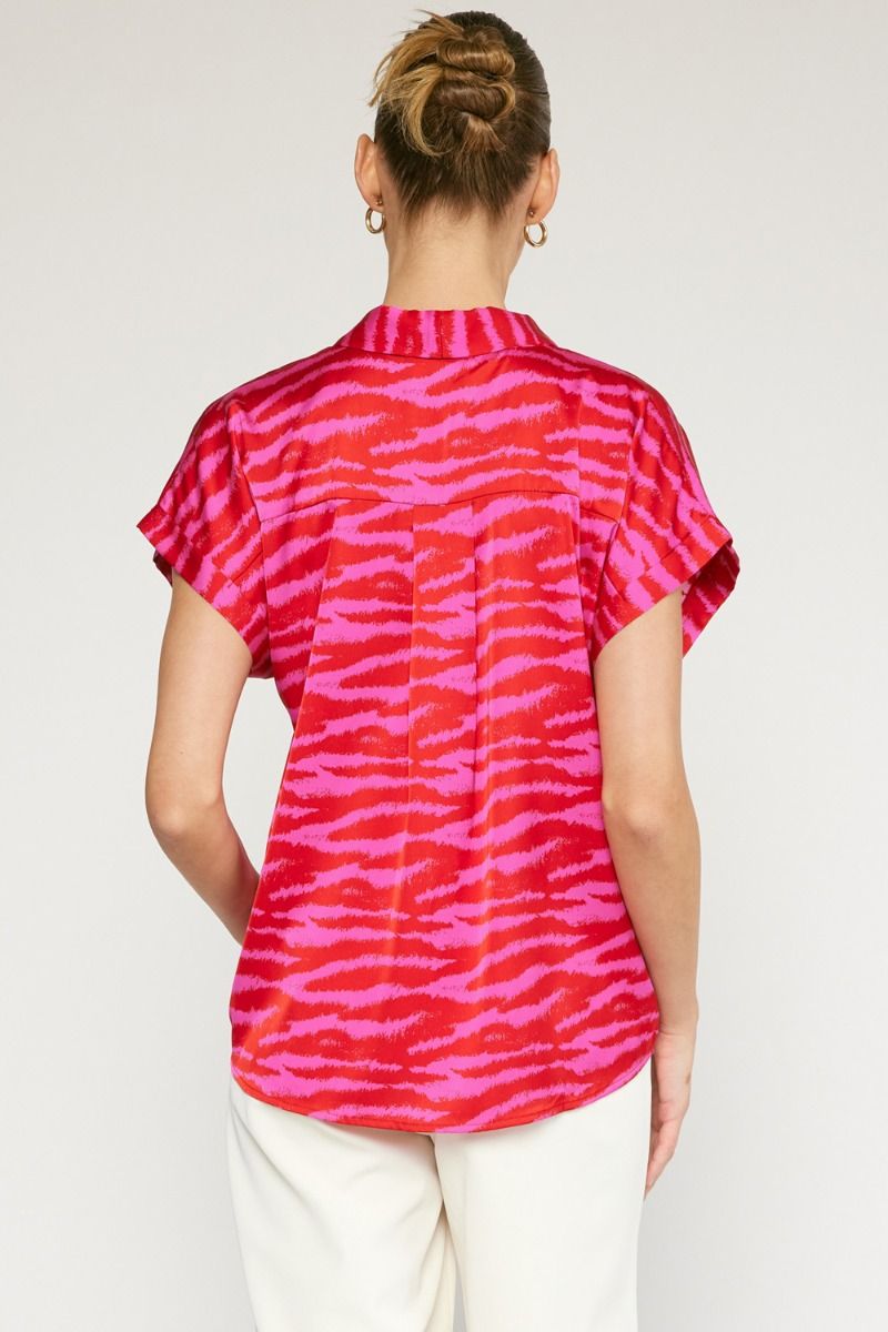 ADRIAN ZEBRA TOP HOT PINK / RED